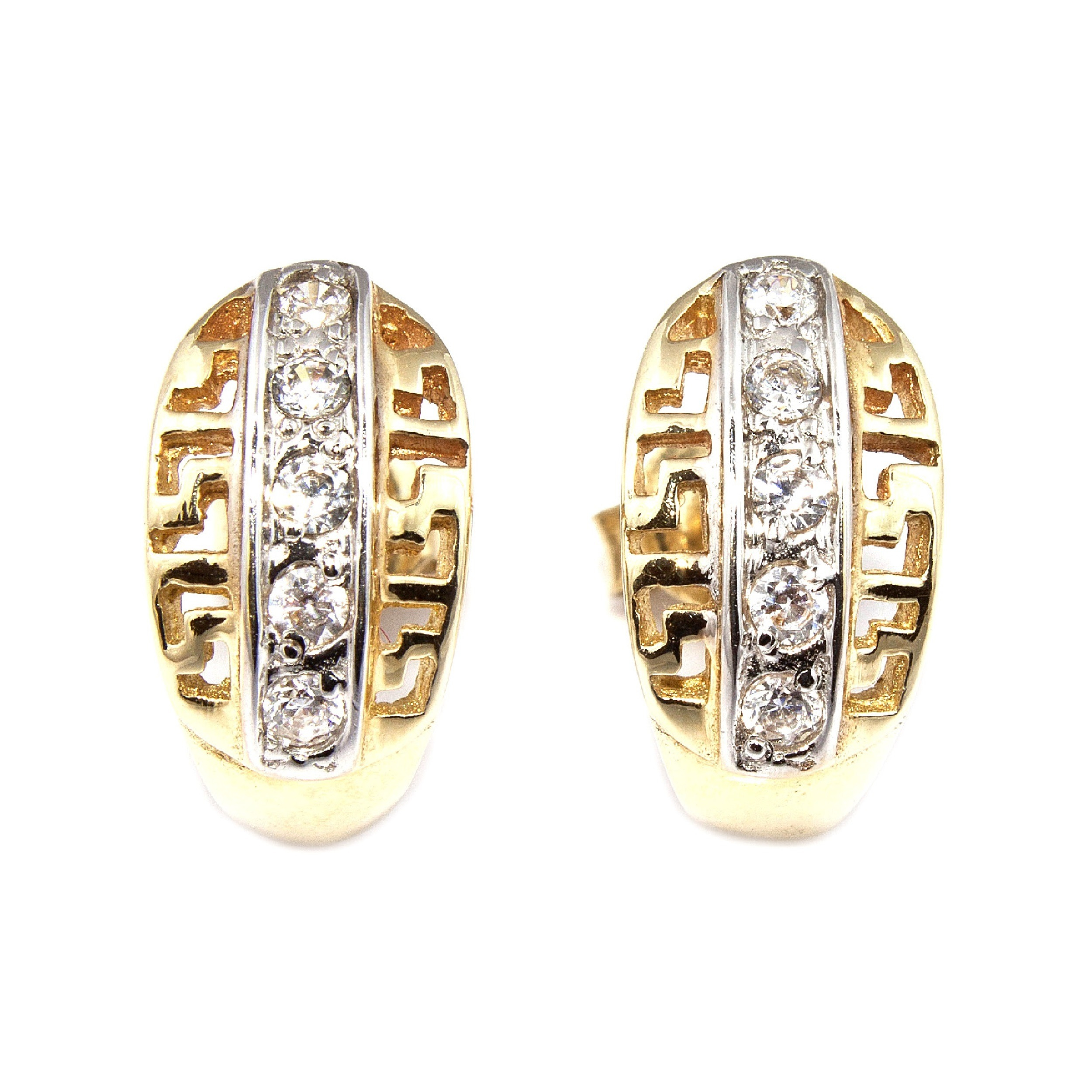 Złote kolczyki z greckim wzorem i cyrkoniami - 3,370 g