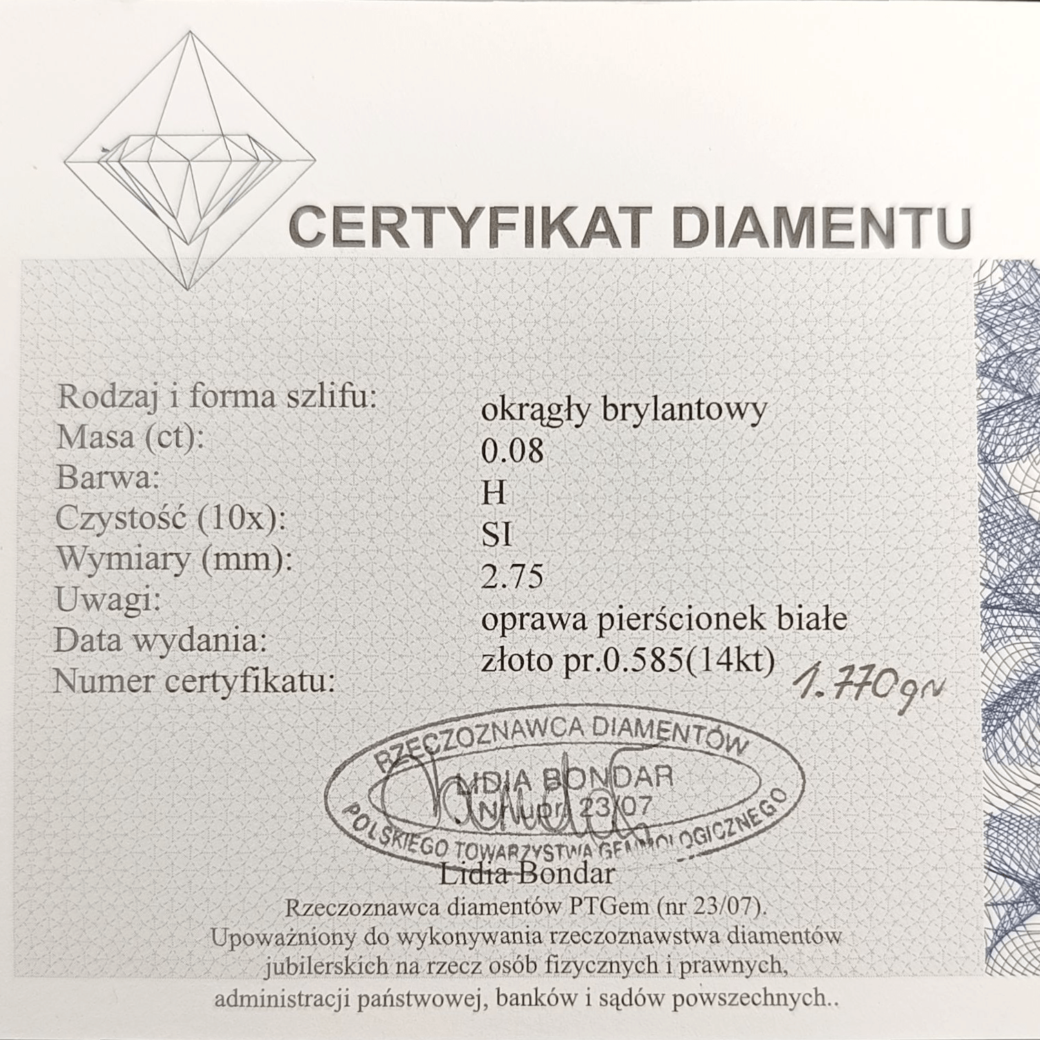 IMPERIAL- Złoty zaręczynowy pierścionek z brylantem - 0,08 ct - obrazek 5