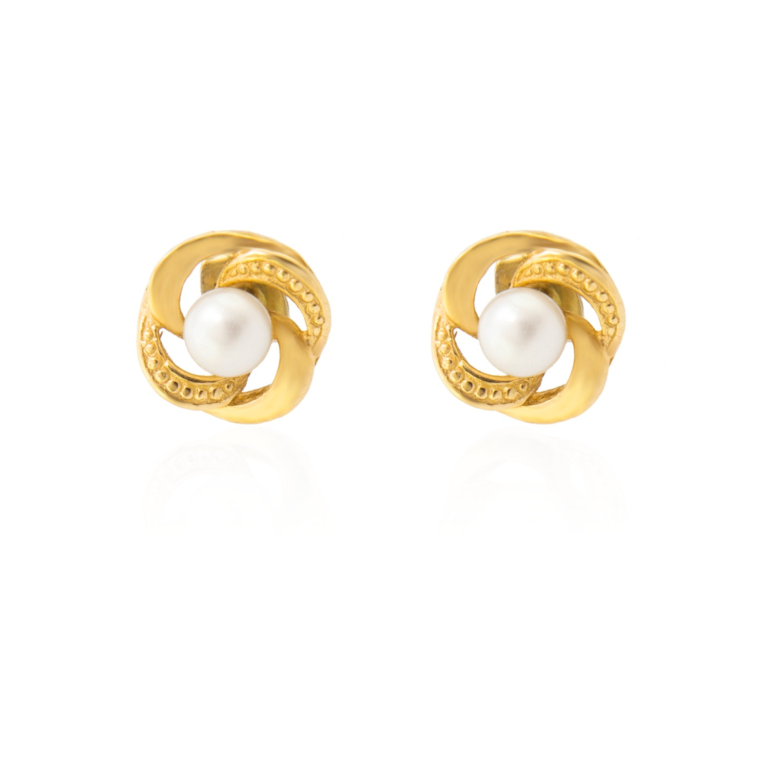 Złote kolczyki kwiaty z perłą - 2,800 g