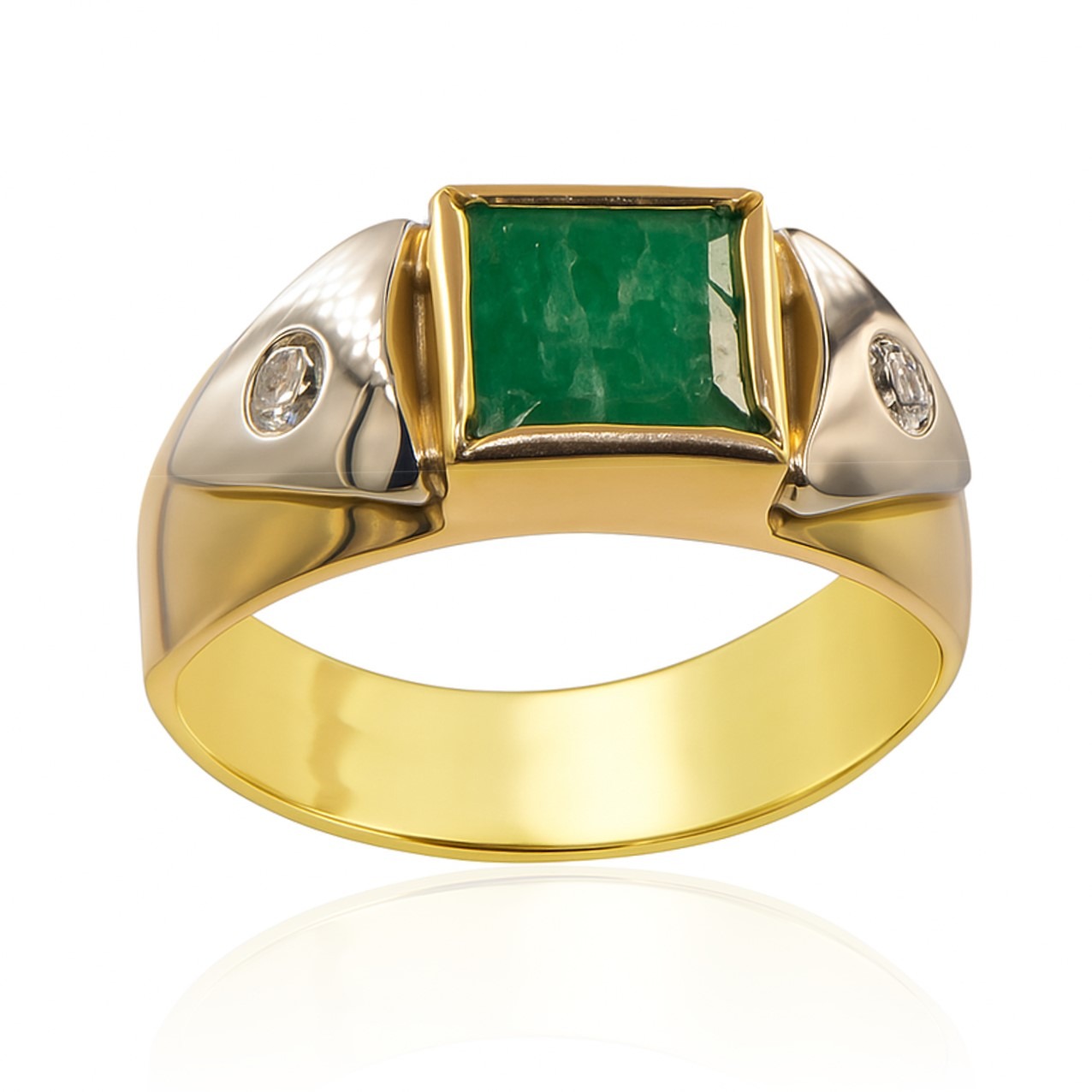Złoty pierścionek z szmaragdem i brylantami 0,17 ct