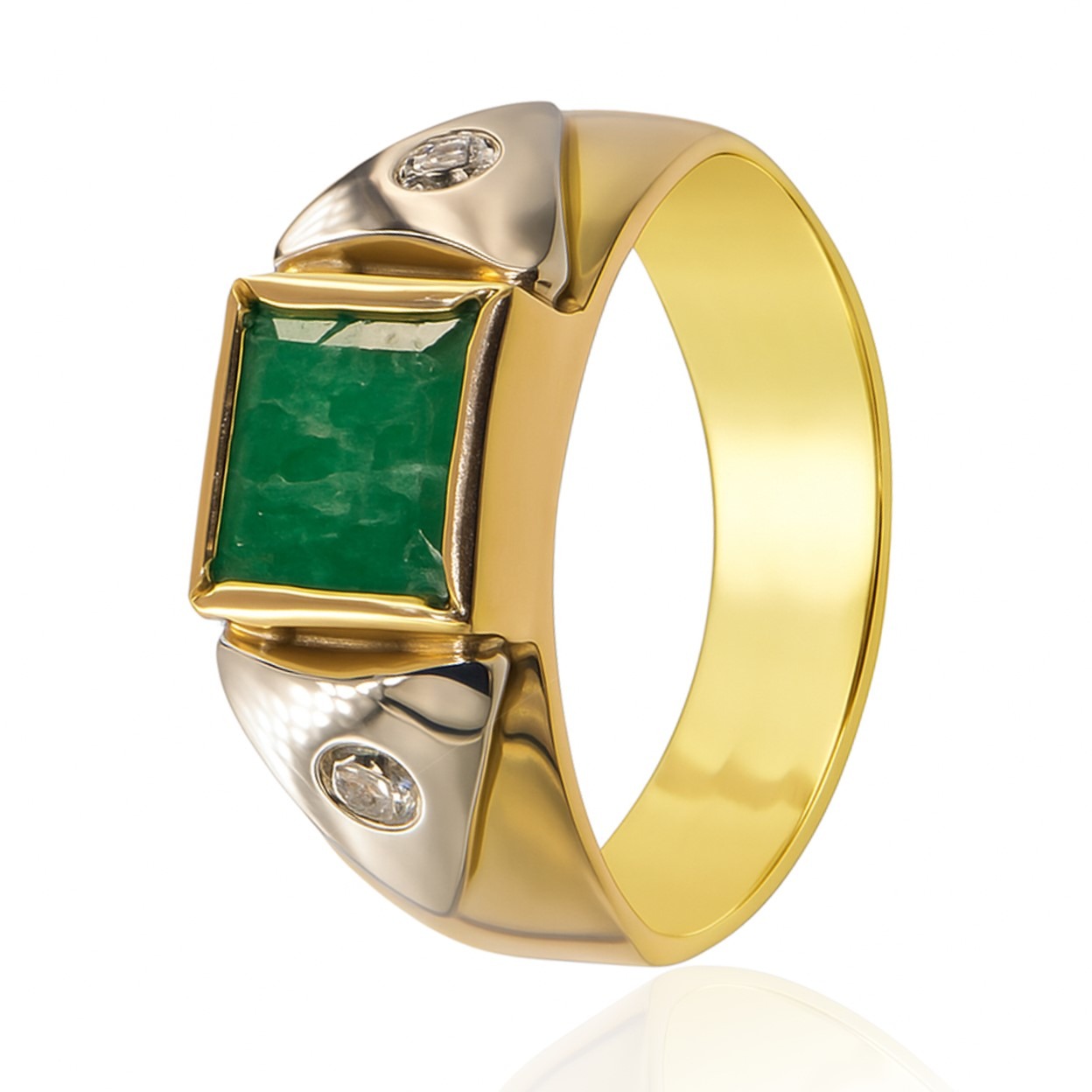 Złoty pierścionek z szmaragdem i brylantami 0,17 ct - obrazek 2