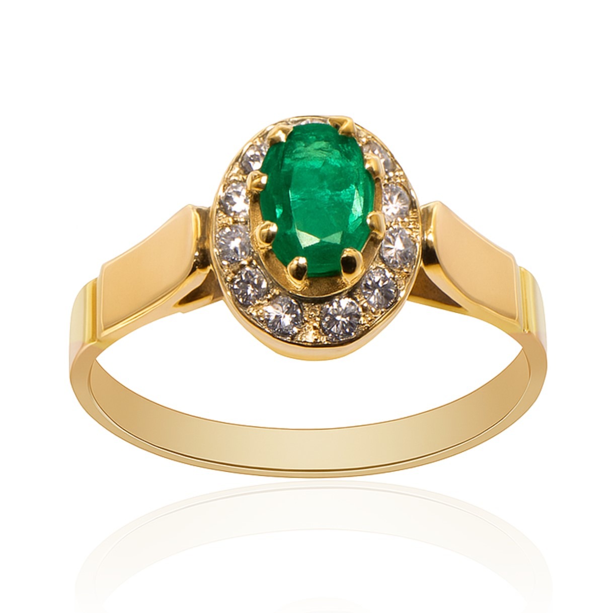 Złoty pierścionek z szmaragdem i brylantami 0,18 ct