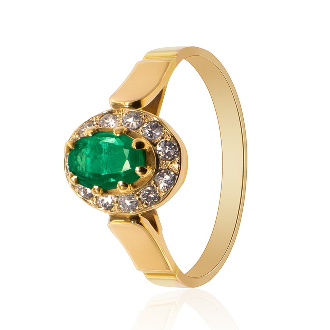 Złoty pierścionek z szmaragdem i brylantami 0,18 ct - obrazek 2