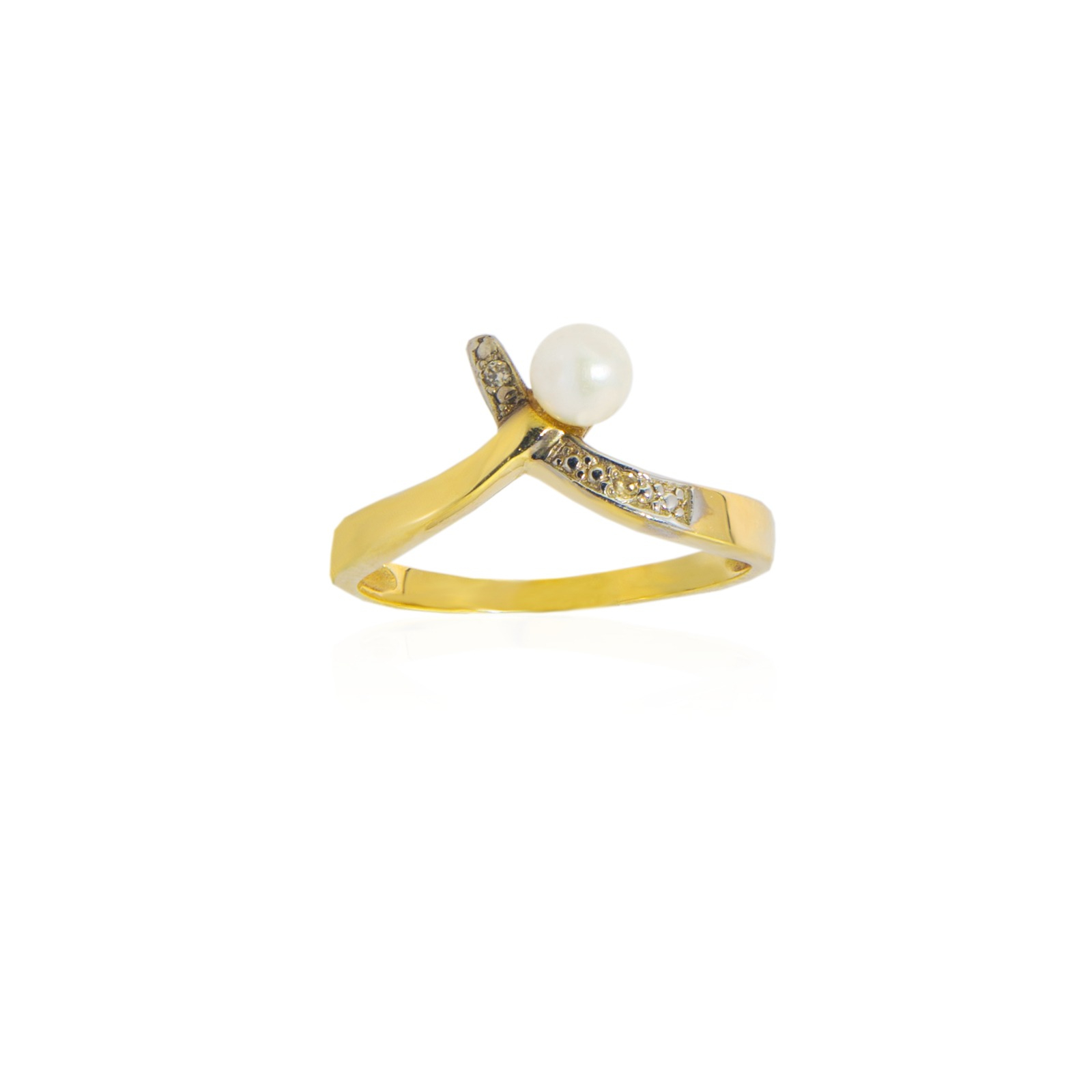 Złoty pierścionek z perłą i cyrkoniami - 2,050 g
