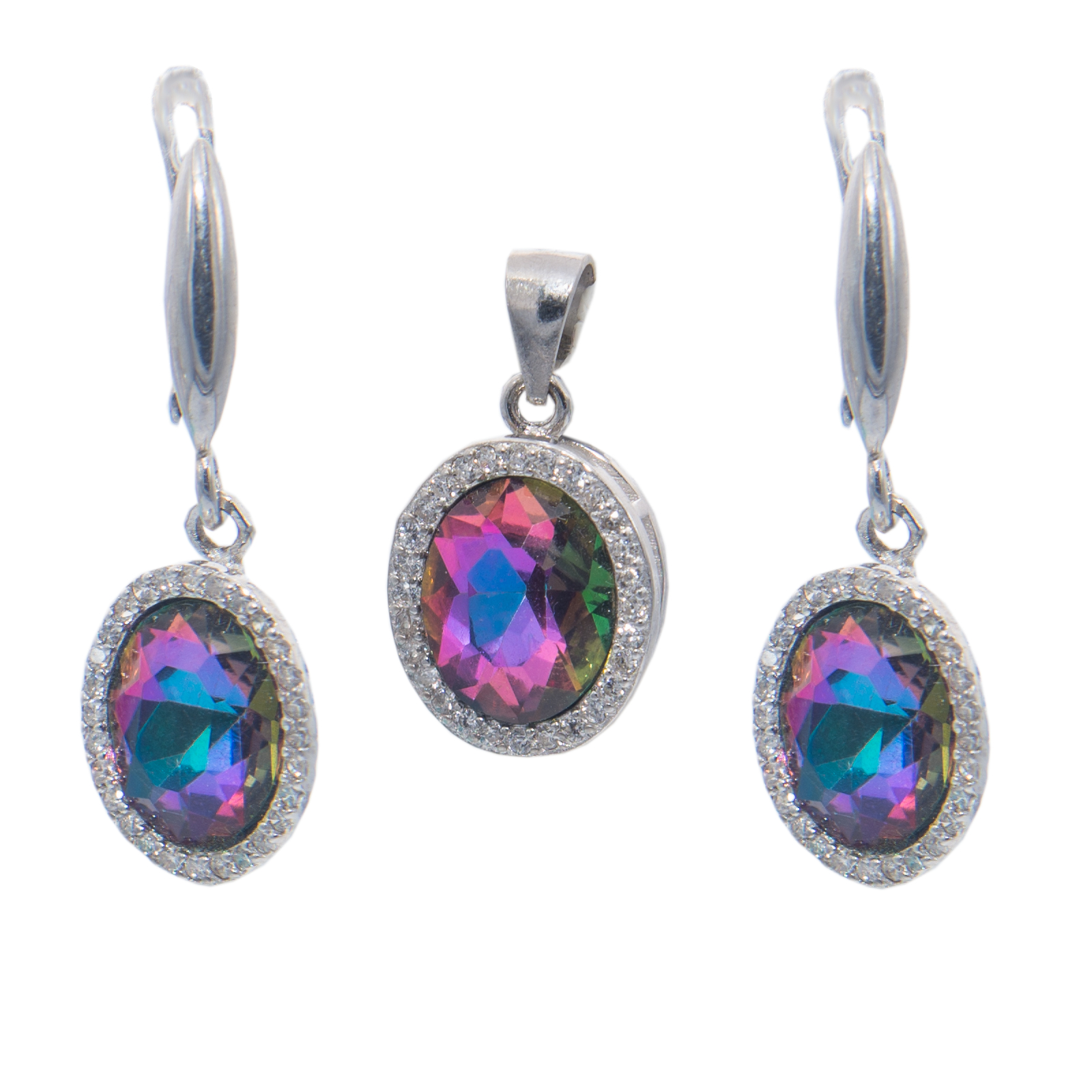 Srebrny komplet z topazem mistic i cyrkoniami