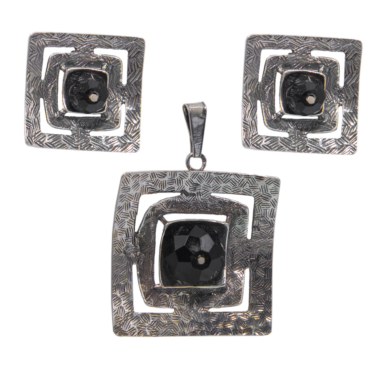 Okazały srebrny komplet z onyksem