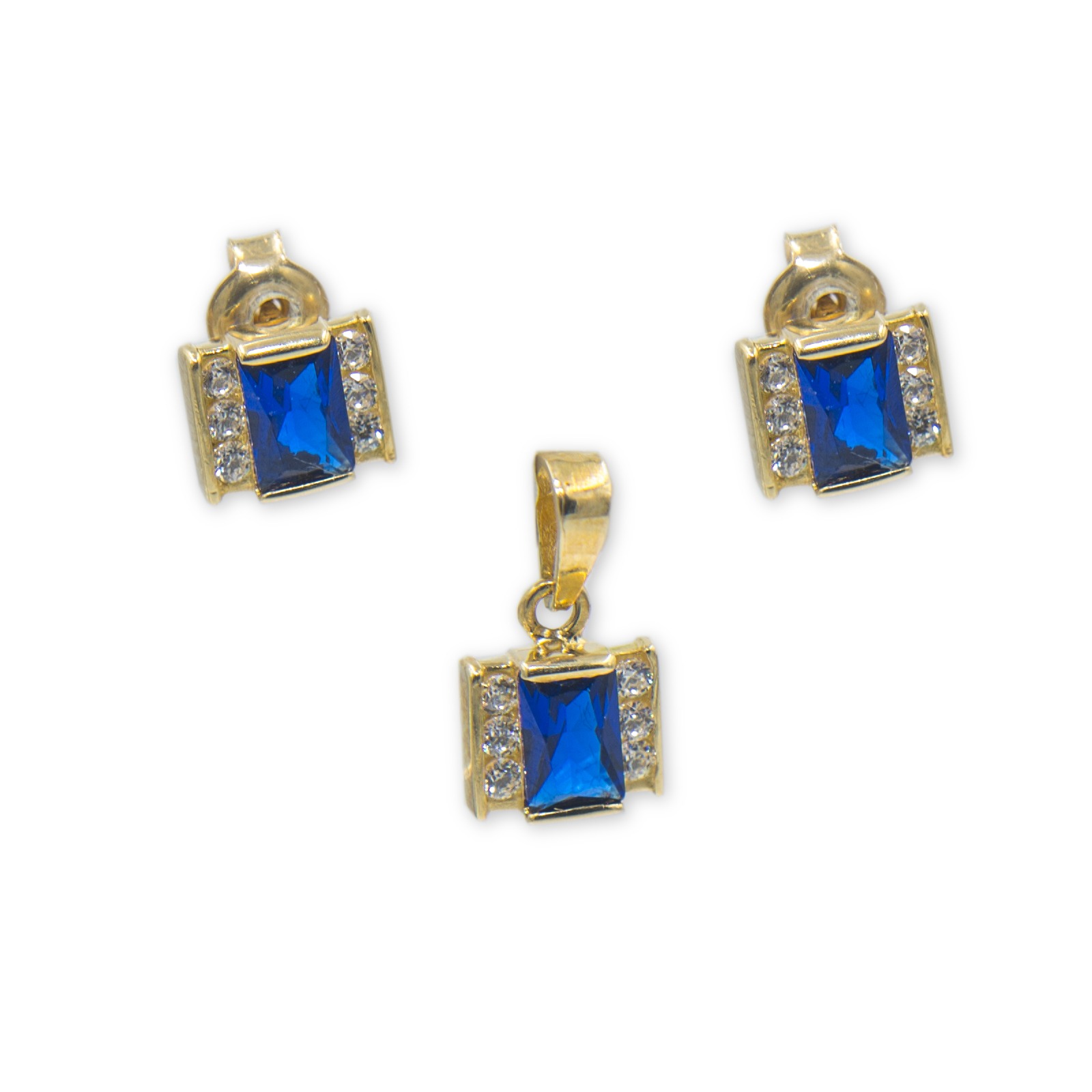 Złoty komplet z szafirem i cyrkoniami - 2,950 g