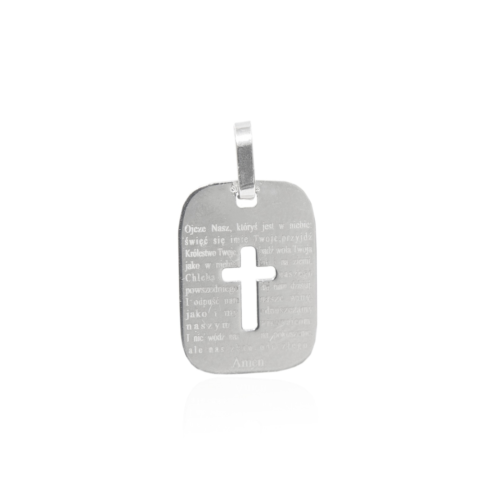 KOMUNIA ŚWIĘTA Srebrny komplet łańcuszek z blaszką z modlitwą - obrazek 3